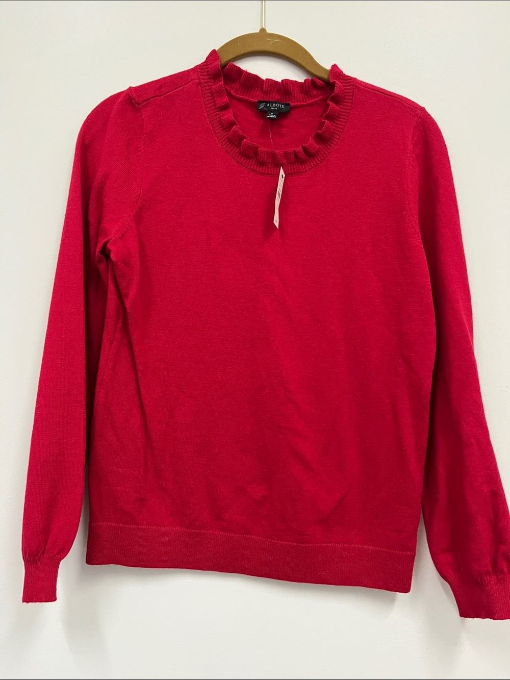 NWT Talbots Bright Red Ruffle-Neck Long Sleeve Sweater size P